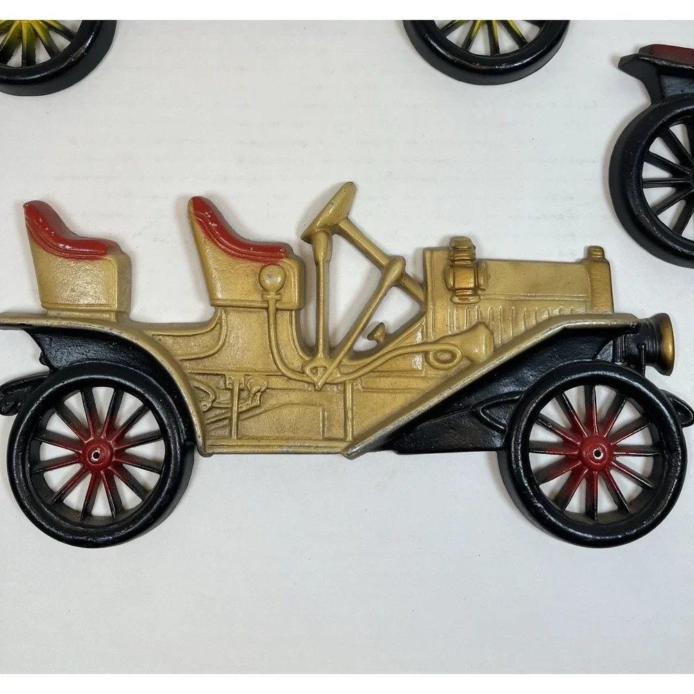 Vintage Midwest Cast Metal Antique Cars Wall Hanging Plaques Complete Set of 3